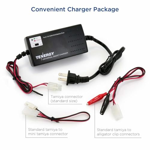 Tenergy Universal Smart Charger for 6V-12V NiMH/NiCd Battery Packs - 2A Rapid RC Charger with Tamiya & Mini Tamiya Adapters