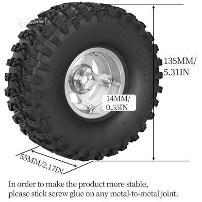 RC 2.2" Beadlock Wheels and Tires for 1/8 1/10 RC Crawler SCX10 III 90046 TRX4 D90,2.2in Beadlock RC Rims 2.2in RC Beadlock Tires,4pcs,Silver - color: Silver(4pcs)