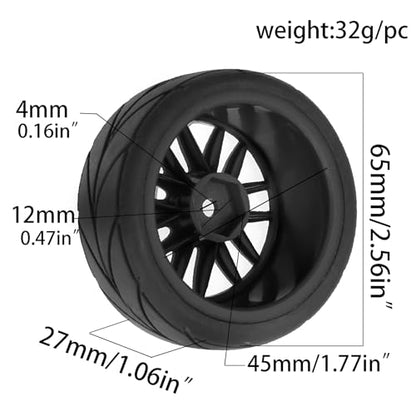 1/10 RC On Road Tires OD 2.56" And Hard Plastic Rally Wheels Rims 12mm Hex for 1:10 Scale Street Racing Touring Drift Car Tamiya TT01 TT02 Traxxas XV02 XV01 TA06 HPI KYOSHO PTG2 4PCS (Black) - color: Black