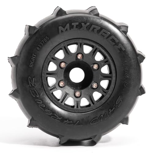 Pre-Glued Sand & Snow Paddle Wheel & Tire Set for 1/10 RC Truck Fits Slash, Arrma Fury/Senton, Tekno SCT410, HSP 94155, 117 x 45.5 mm, 12/14/17 mm Hex, 4 pcs, Black - color: Black