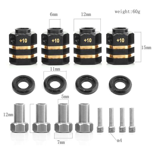 12MM RC Brass Hex Extension Adaptor Compatible for Traxxas TRX4 TRX6 Upgrades Parts Counterweight 10mm Extended Wheel Hex Hubs Extenders Spacer - color: 10mm