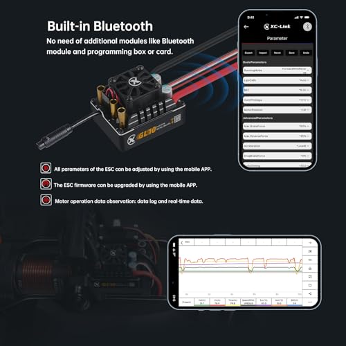 XC GL550&GL10 APP Controls Sensored Brushless Motor and FOC ESC Combo,80A Current,2-3S Lipo,6.0/7.4V BEC,IP67 Water Proof,3300KV FOC Motor,Applicable to:1/10 1/8 Crawler Off Road