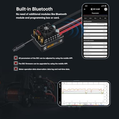XC GL540L&GL10 APP Controls 1/10 Crawler Off Road FOC ESC and Sensored Brushless Motor Combo,80A Current,2-4S Lipo,6.0/7.4V BEC,IP67 Water Proof (1400KV)