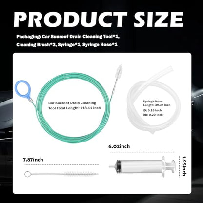 118" Flexible Sunroof Drain Cleaning Tool Kit,Automotive Sun Roof Drain Cleaning Tool Kit with Soft Brush,Syringe,Hose,Sunroof Drains Cleaner Tools for Car Sunroofs Pipe Cleanings