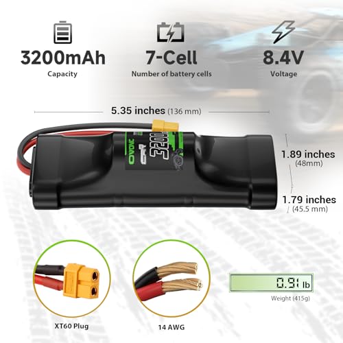 OVONIC 8.4V Hump NiMH Battery 3200mAh 7 Cell RC Battery with XT60 and TRA Connector