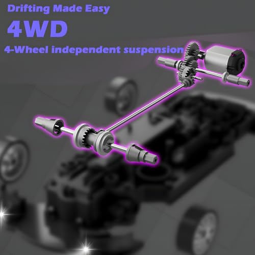 HTURCCOP 1:20 RC Drift Car 2.4GHz 4WD High Speed Drift Remote Control Cars Vehicle with LED Lights and Drifting Tires Batteries x2 Racing Sport Toy Cars for Boys Girls Kids (Purple) - color: Purple