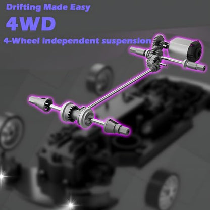 HTURCCOP 1:20 RC Drift Car 2.4GHz 4WD High Speed Drift Remote Control Cars Vehicle with LED Lights and Drifting Tires Batteries x2 Racing Sport Toy Cars for Boys Girls Kids (Purple) - color: Purple