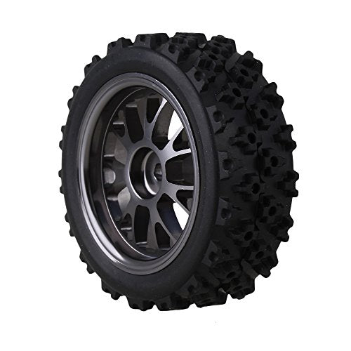 Mxfans Black Flower Pattern Aluminum Alloy Y-Shaped Wheel Titanium Color + Rally tire Skin 65MM Suitable for RC 1:10 Road Racing 4-Piece Set