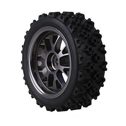 Mxfans Black Flower Pattern Aluminum Alloy Y-Shaped Wheel Titanium Color + Rally tire Skin 65MM Suitable for RC 1:10 Road Racing 4-Piece Set