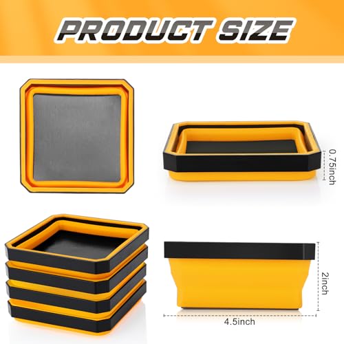 Barydat 10 Pcs Magnetic Tool Tray Collapsible Foldable Parts Trays Set Magnetic Screw Tray Magnetic Parts Bowl Square Silicone Magnetic Tool for Bolts Nuts Washers Pins Screw Parts (Orange) - color: Orange