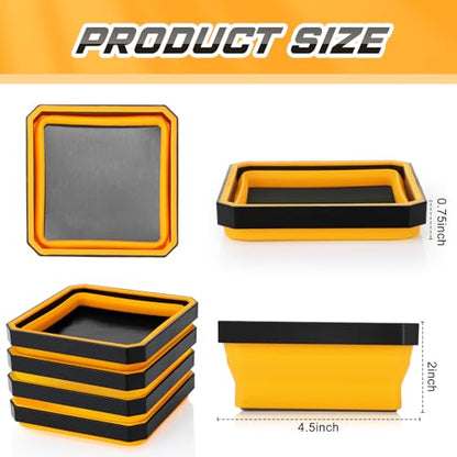Barydat 10 Pcs Magnetic Tool Tray Collapsible Foldable Parts Trays Set Magnetic Screw Tray Magnetic Parts Bowl Square Silicone Magnetic Tool for Bolts Nuts Washers Pins Screw Parts (Orange) - color: Orange