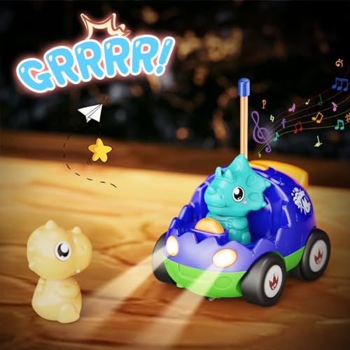 Kidz do 2 Pack Dinosaur Toys Remote Control Cars for Toddlers Ages 2 3 4 5, Christmas Birthday Gifts for 2-5 Year Old Boys, Dinosaur RC Car Toys with Music and Lights (Green Blue) - color: Blue&green