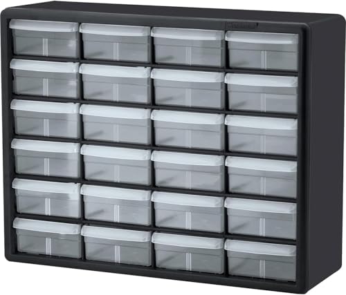 Akro-Mils 24-Drawer Plastic Storage Cabinet, 20" W x 6" D x 16" H, Black | Plastic Cabinet w/ Drawers for Garage Organization, Beads, Building Bricks Storage, Teacher Toolbox, Makeup Organizer, 10124 - color: Black, size: 24 Drawer, style: 1 Pack