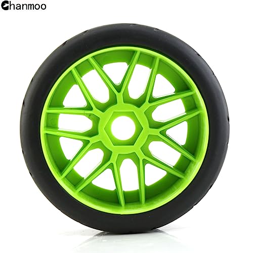 1/8 RC On Road Car Tires and Wheels Rims 17mm Hex 103mm Rubber Rally Tyres for 1:8 Scale RC On-Road Racing Car HPI WR8 HSP Hobao ARRMA Redcat Losi Kyosho VRX RC Rally Drift Car 4PCS (Green) - color: Green