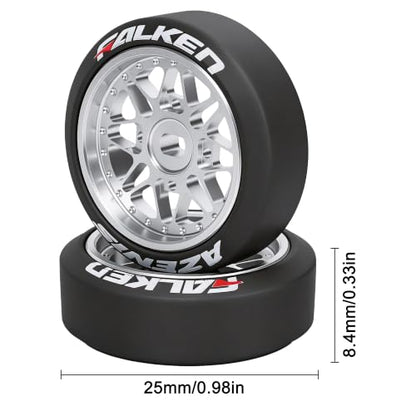 4 Pcs 25mm Star Shaped Rc Drift Wheels & Logo Drift Tires for 1/24 1/28 Wltoys, [2N+2W] Aluminum Alloy Rims with Rc Drift Car Tires for 1/24 1/28 Mini-Q HGD1 Wltoys K969 K989 k929(Silver) - color: Silver