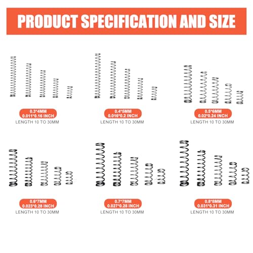 470PCS 304 Stainless Steel Compression Springs Assortment Kit, Hardware Spring kit30 Sizes Small Mechanical Springs with Plastic Box for Electronics Repair, DIY Model Industrial Maintenance