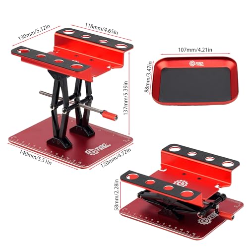RC Car Adjustable Height Work Stand with Screwed Tray Made of Aluminum Alloy Suit for TRX4M Axial Arrma Redcat Losi Etc 1/8 1/10 1/12 1/14 1/16 1/18 RC Car Tool Set (Red) - color: Red