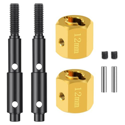 RC Brass Wheels Hex Hub 10mm/12mm Offset Extension Hex Drive Adapter Counterweight with RC Portal Drive Stub Axle Set Compatible with 1/10 Redcat Ascent Fusion Ascent Upgrade Parts (12mm) - color: 12mm