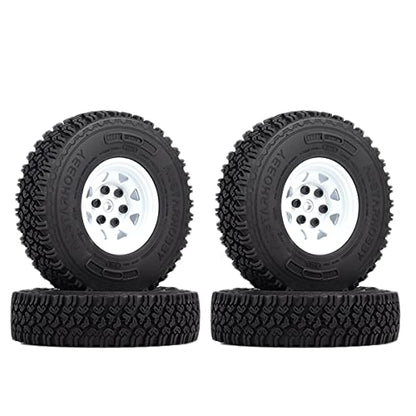 4PCS/Set 1.55 Inch Beadlock Metal Wheel Rim Rubber Tires Compatible with 1/10 RC Crawler Car Axial AX90069 D90 TF2 Tamiya CC01 LC70 (White) - color: White