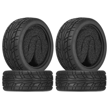 uxcell 4Pcs Soft Rubber RC On-Road Car Tyres D14-Type Sponge Inside Black | 66mm(2.6") OD x 26mm(1") Width, for RC 1/10 HSP Tires Scale Touring On-Road Racing DIY Model Car