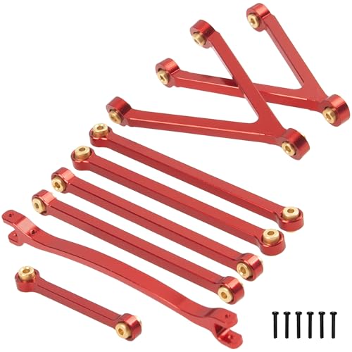 8PCS ShareGoo Aluminum Alloy Chassis Links Rod & Steering Linkage Compatible with 1/24 FMS FCX24M RC Upgrade Parts (Red) - color: Red