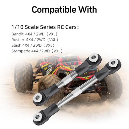 Traxxas 1/10 RC Upgrade 7Pcs Aluminum Adjustable Camber Turnbuckles Black | CNC aluminum camber turnbuckles, fit Traxxas Slash/Hoss/Rustler/Stampede 1/10 RC truck direct hop-up replacement parts