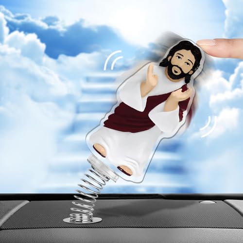 Jesus Car Accessories Dashboard Decorations, Acrylic Shaking Jesus Ornament for Car, Religious Auto Interior Decor for Believers, Christian Prayer Gift, Spiritual Desk Decoration