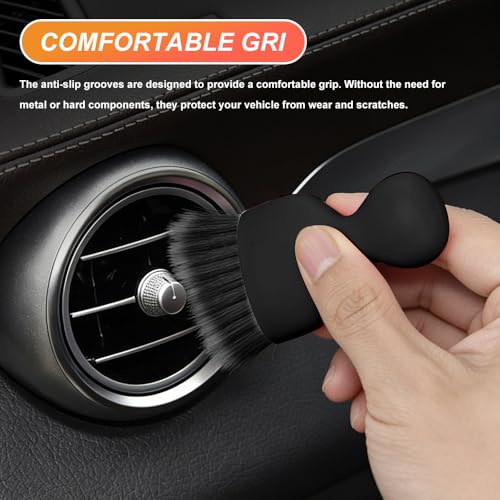 Car Interior Detailing Brush, Soft Bristle Car Interior Cleaning Tool, Auto Air Conditioning Outlet Cleaning Brush, Dusting Brush for Panel Air Vent Dashboard Leather (Black White) - color: Black White