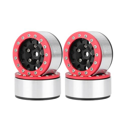 4PCS 1.55 Inch Aluminum Alloy Metal Beadlock Wheel Rim Hubs Replacement Accessory for AX90069 D90 TF2 CC01 Tamiya 1/10 RC Crawler Car Upgrade Parts(10Holes-Red+Black) - color: 10holes-red+black