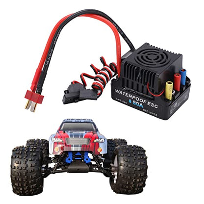 RC 80A Brushless ESC with Smooth Accelerator Linearity, 2 to 4S Water proof Speed Controller for 1/8 RC Car Truck, Inbuilt Efficient Sbec, Multiple Features