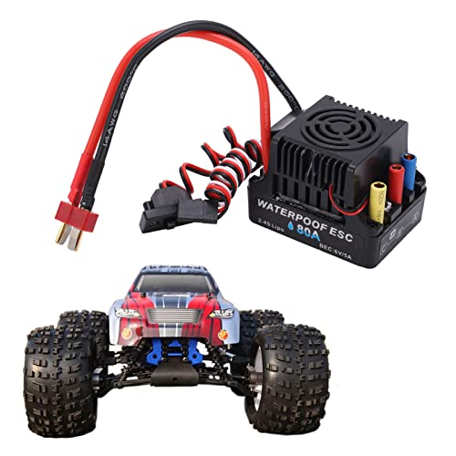 RC 80A Brushless ESC with Smooth Accelerator Linearity, 2 to 4S Water proof Speed Controller for 1/8 RC Car Truck, Inbuilt Efficient Sbec, Multiple Features