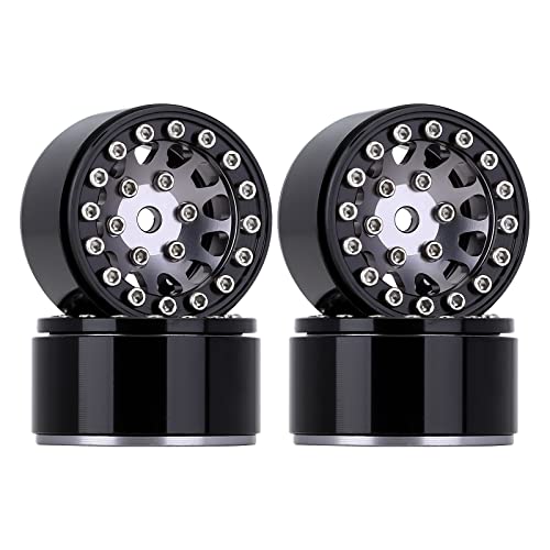 INJORA 1.0 Wheel Rims RC Metal Beadlock Wheels Rims for All 1/24 Scale Axial SCX24 Deadbolt RC Crawler Car Upgrades Accessories(Black&Grey) - color: Black&grey