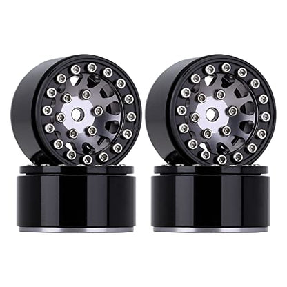 INJORA 1.0 Wheel Rims RC Metal Beadlock Wheels Rims for All 1/24 Scale Axial SCX24 Deadbolt RC Crawler Car Upgrades Accessories(Black&Grey) - color: Black&grey