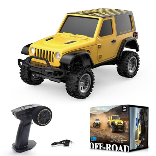 RC Crawler Truck, 1/36 Scale 2.4G 4WD Full Proportional RC Off-Road Car Model with Realistic LED Lights, Long Battery Life, Hobby Car Gift for Adults (RTR Version/Yellow) - color: Yellow