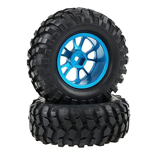 Blue Aluminum 12mm Wheel Rim & 96mm Crawler Tires, Pack of 4 | Lock Nuts Included, For 1:10 RC Rock Crawler Truck, Compatible with Tamiya CC01 F350, Compatible with RC4WD D90 TF2 - color: Blue
