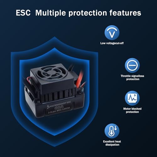 Surpass Hobby RC Brushless Motor and ESC Combo Waterproof 2S Lipo 3650 3900KV Brushless Motor and 60A ESC Combo Set for 1/10 Remote Control Cars Trucks Off-Road Vehicle - size: 3900KV, style: 3650 Motor and 60A ESC