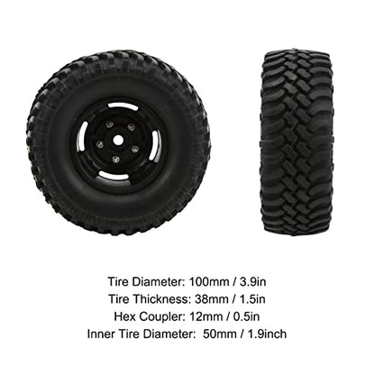 RC Rubber Tires Set, RC Tires and Wheel Rims Set 4pcs Durable Heavy Duty 100mm for 1/10 RC Crawler