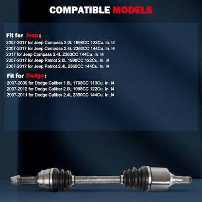 CCIYU CV Axle Shaft Assembly for Jeep Patriot/Compass 2007-2017 | CV Shaft for Dodge Caliber 2007-2012 – Front Left Driver Side, 4WD/FWD, Automatic CVT/Manual - Replace# 66-3511 - size: 17-5783
