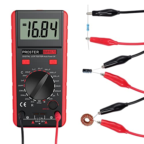 Proster LCR Meter - Capacitance Inductance Resistance Tester Multimeter Self-Discharge with Overrange Display - color: Red