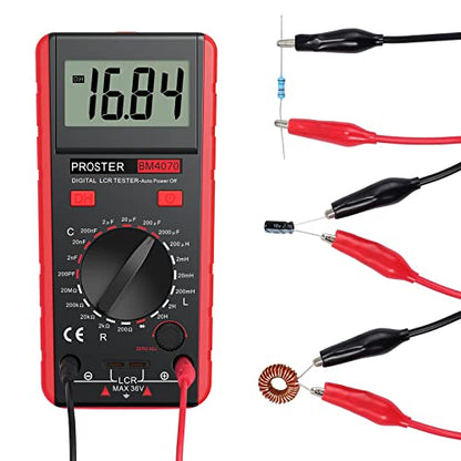Proster LCR Meter - Capacitance Inductance Resistance Tester Multimeter Self-Discharge with Overrange Display - color: Red
