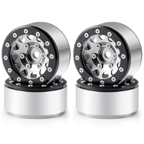 Aluminium 1.55" RC Beadlock Wheel Hub Rims for Axial UTB18 D90 TF2 CC01 AX90069 MST JIMNY 1/10 RC Crawler Trail Truck Car Upgrade Parts (Silver) - color: Silver