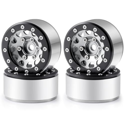 Aluminium 1.55" RC Beadlock Wheel Hub Rims for Axial UTB18 D90 TF2 CC01 AX90069 MST JIMNY 1/10 RC Crawler Trail Truck Car Upgrade Parts (Silver) - color: Silver