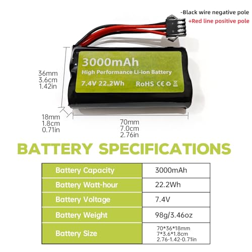 sea jump 2PCS 7.4V 3000mAh 15C 2S SM-4P Plug Li-ion Battery with USB Charger for EC08 DE85 RC Car, Truck RC Ship RC Drone Engineering Vehicle Backup Battery