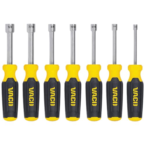VAC7070 7-Piece SAE Nut Driver Set, Laser Etched Sizes, Magnetic Tip, Hollow Shaft and Comfort Grip for Precise Hex Nut Driving - style: SAE
