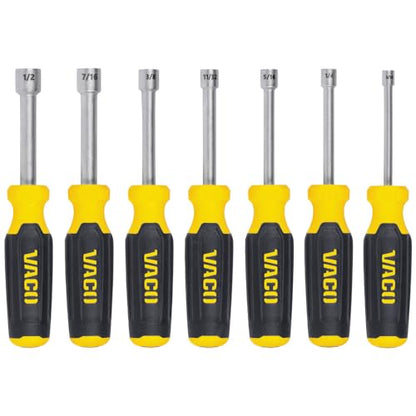 VAC7070 7-Piece SAE Nut Driver Set, Laser Etched Sizes, Magnetic Tip, Hollow Shaft and Comfort Grip for Precise Hex Nut Driving - style: SAE
