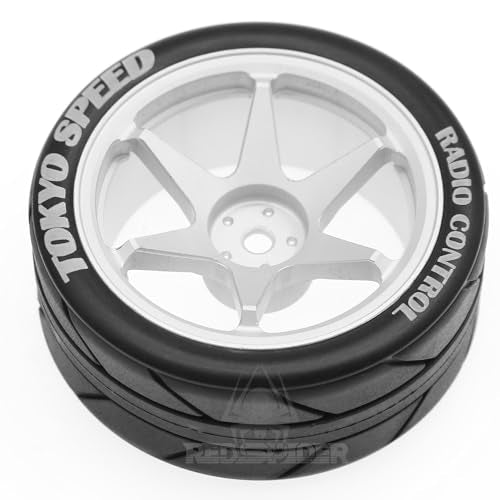 REDSPIDER 12mm Hex RC Wheels and Tires Metal Wheel Rims OD2.56'' RC Rally Racing Tyres for Tamiya TT01 TT02 XV01 TA06 A959 PTG2 HPI KYOSHO PTG2 Traxxas 1:10 Street Touring Drift Car (Silver) - color: Silver