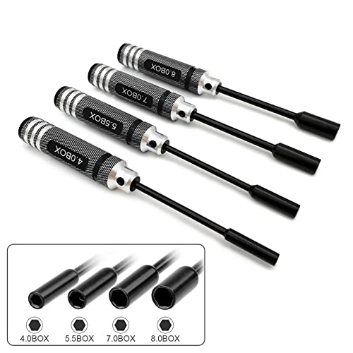 4Pcs Nut Driver Set RC Tool Set Hex Nut Driver for RC Vehicle RC Helicopters FPV Drones Cameras Appliances Repair 4mm 5.5mm 8mm 7mm Nut Driver (black) - color: Black
