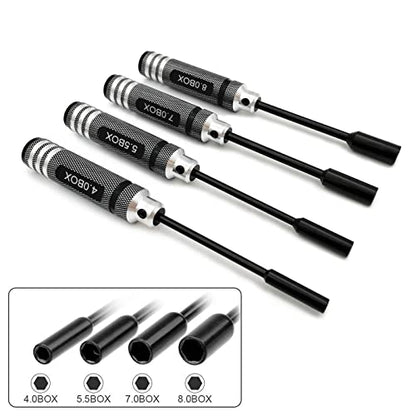 4Pcs Nut Driver Set RC Tool Set Hex Nut Driver for RC Vehicle RC Helicopters FPV Drones Cameras Appliances Repair 4mm 5.5mm 8mm 7mm Nut Driver (black) - color: Black