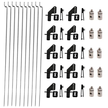 30Pcs 304 Stainless Steel 0.047"x10.24" Z Pushrods and Nylon Lock on Control Horns 0.79"x0.43" and Push Rods Connector Linkage Stopper Dia 0.05" for RC Airplane Model Aircraft DIY Parts