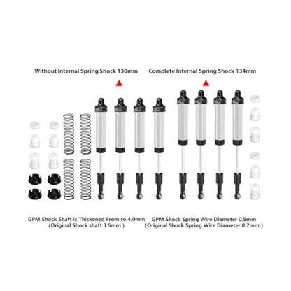 GPM 6061-T6 Alloy Front & Rear Complete Internal Spring Shock Set (130Mm And 134Mm) For 1/8 Lmt 2.0 Grave Digger 4X4 Solid Axle Brushless Monster Truck-Los04028 (Silver) - color: Silver